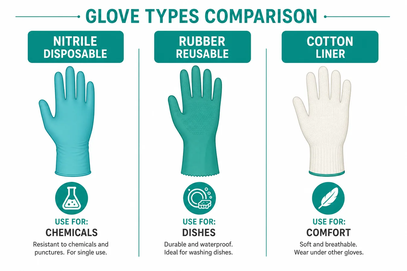 Comparison of gloves for nail protection: nitrile disposable, rubber reusable, and cotton liner